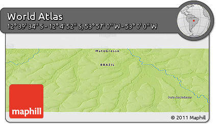 Physical Panoramic Map of the Area around 12° 22' 13" S, 53° 28' 30" W