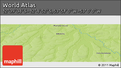 Physical Panoramic Map of the Area around 12° 22' 13" S, 53° 28' 30" W