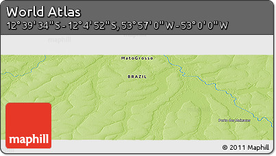 Physical Panoramic Map of the Area around 12° 22' 13" S, 53° 28' 30" W