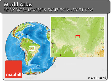 Physical Location Map of the Area around 12° 22' 13" S, 54° 19' 30" W