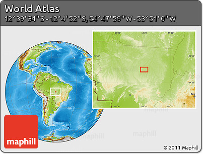Physical Location Map of the Area around 12° 22' 13" S, 54° 19' 30" W