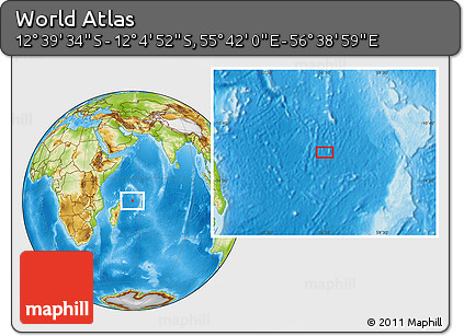 Physical Location Map of the Area around 12° 22' 13" S, 56° 10' 29" E