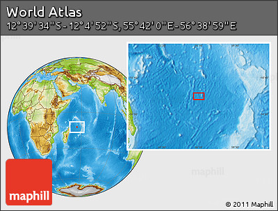 Physical Location Map of the Area around 12° 22' 13" S, 56° 10' 29" E