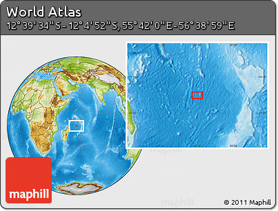 Physical Location Map of the Area around 12° 22' 13" S, 56° 10' 29" E