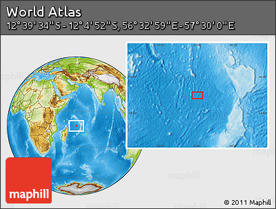 Physical Location Map of the Area around 12° 22' 13" S, 57° 1' 29" E