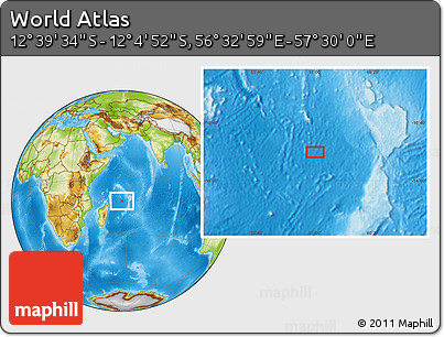 Physical Location Map of the Area around 12° 22' 13" S, 57° 1' 29" E