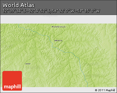 Physical 3D Map of the Area around 12° 22' 13" S, 57° 43' 30" W
