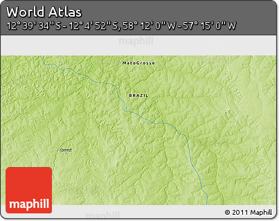 Physical 3D Map of the Area around 12° 22' 13" S, 57° 43' 30" W
