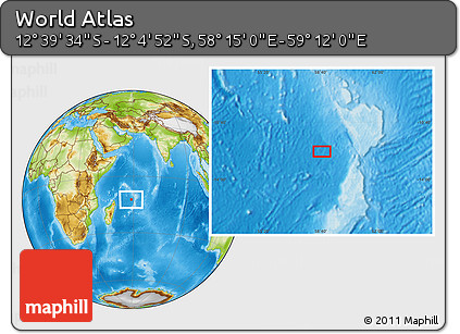 Physical Location Map of the Area around 12° 22' 13" S, 58° 43' 30" E