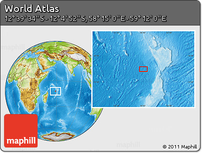 Physical Location Map of the Area around 12° 22' 13" S, 58° 43' 30" E