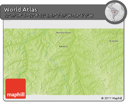 Physical 3D Map of the Area around 12° 22' 13" S, 58° 34' 30" W