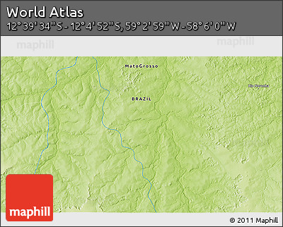Physical 3D Map of the Area around 12° 22' 13" S, 58° 34' 30" W