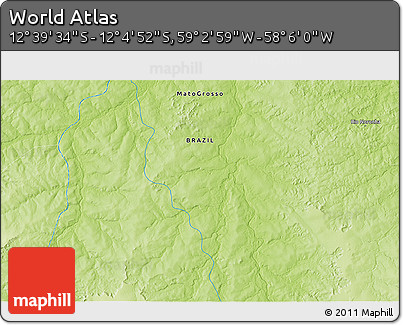 Physical 3D Map of the Area around 12° 22' 13" S, 58° 34' 30" W