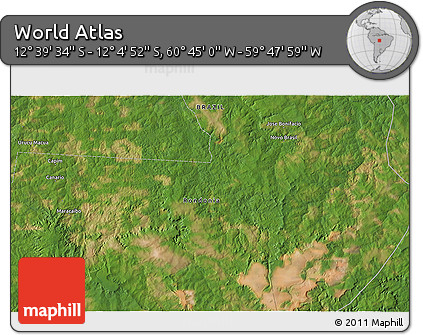 Satellite 3D Map of the Area around 12° 22' 13" S, 60° 16' 29" W