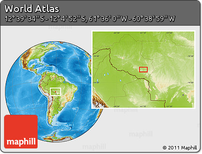 Physical Location Map of the Area around 12° 22' 13" S, 61° 7' 30" W