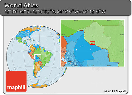Political Location Map of the Area around 12° 22' 13" S, 63° 40' 30" W