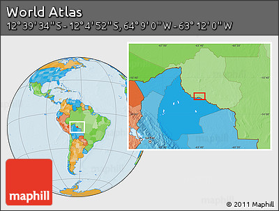 Political Location Map of the Area around 12° 22' 13" S, 63° 40' 30" W