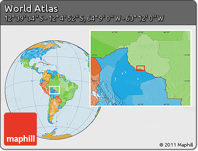 Political Location Map of the Area around 12° 22' 13" S, 63° 40' 30" W