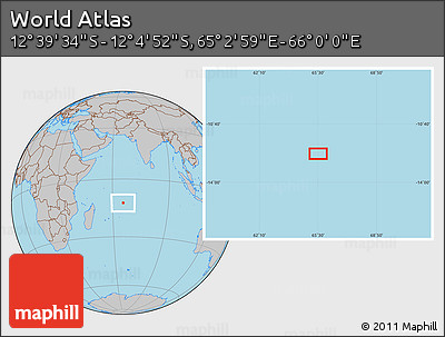 Gray Location Map of the Area around 12° 22' 13" S, 65° 31' 30" E