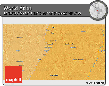 Political 3D Map of the Area around 12° 22' 13" S, 66° 13' 29" W