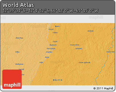 Political 3D Map of the Area around 12° 22' 13" S, 66° 13' 29" W