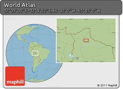 Savanna Style Location Map of the Area around 12° 22' 13" S, 66° 13' 29" W