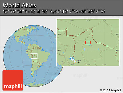 Savanna Style Location Map of the Area around 12° 22' 13" S, 66° 13' 29" W