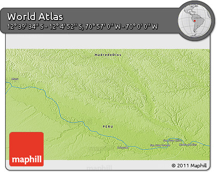 Physical 3D Map of the Area around 12° 22' 13" S, 70° 28' 29" W