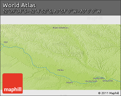 Physical 3D Map of the Area around 12° 22' 13" S, 70° 28' 29" W