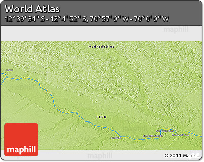 Physical 3D Map of the Area around 12° 22' 13" S, 70° 28' 29" W