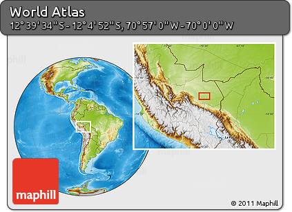 Physical Location Map of the Area around 12° 22' 13" S, 70° 28' 29" W
