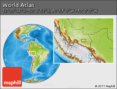 Physical Location Map of the Area around 12° 22' 13" S, 70° 28' 29" W