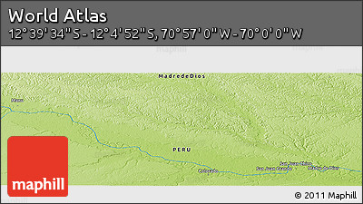 Physical Panoramic Map of the Area around 12° 22' 13" S, 70° 28' 29" W