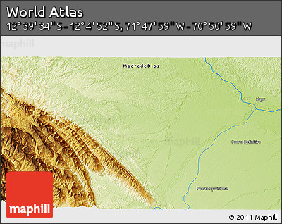 Physical 3D Map of the Area around 12° 22' 13" S, 71° 19' 29" W