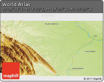 Physical 3D Map of the Area around 12° 22' 13" S, 71° 19' 29" W