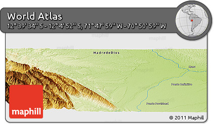 Physical Panoramic Map of the Area around 12° 22' 13" S, 71° 19' 29" W