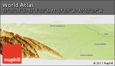 Physical Panoramic Map of the Area around 12° 22' 13" S, 71° 19' 29" W