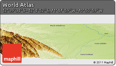 Physical Panoramic Map of the Area around 12° 22' 13" S, 71° 19' 29" W