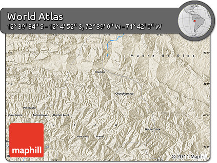 Shaded Relief Map of the Area around 12° 22' 13" S, 72° 10' 30" W