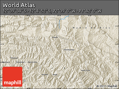 Shaded Relief Map of the Area around 12° 22' 13" S, 72° 10' 30" W