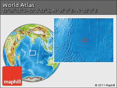 Physical Location Map of the Area around 12° 22' 13" S, 75° 43' 29" E