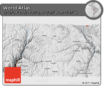 Physical 3D Map of the Area around 12° 22' 13" S, 75° 34' 29" W