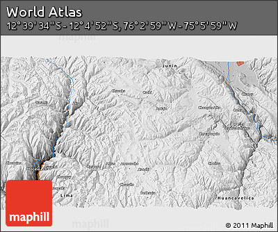 Physical 3D Map of the Area around 12° 22' 13" S, 75° 34' 29" W