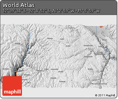 Physical 3D Map of the Area around 12° 22' 13" S, 75° 34' 29" W