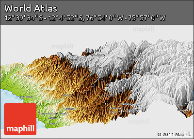 Physical Panoramic Map of the Area around 12° 22' 13" S, 76° 25' 30" W