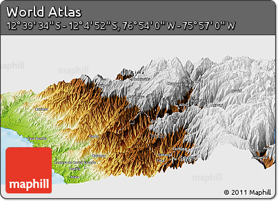 Physical Panoramic Map of the Area around 12° 22' 13" S, 76° 25' 30" W