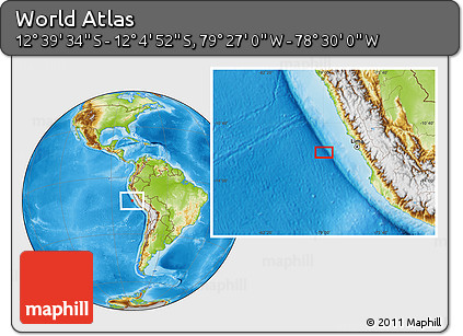 Physical Location Map of the Area around 12° 22' 13" S, 78° 58' 29" W