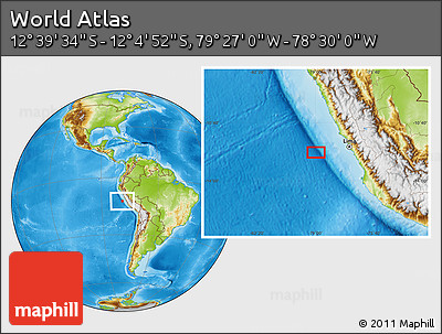 Physical Location Map of the Area around 12° 22' 13" S, 78° 58' 29" W
