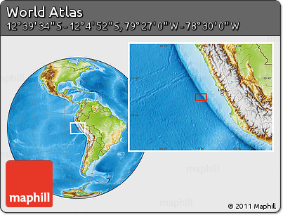 Physical Location Map of the Area around 12° 22' 13" S, 78° 58' 29" W