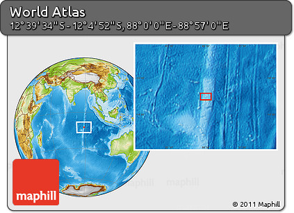 Physical Location Map of the Area around 12° 22' 13" S, 88° 28' 29" E